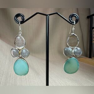 Retired Stella & Dot Silver and Aqua Drop Earrings